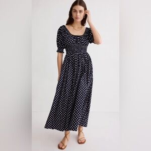 Madewell Smocked Waist Midi Dress, Navy